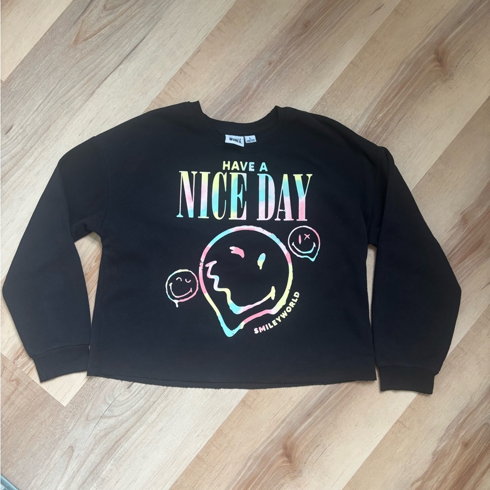 SmileyWorld Black Sweatshirt with Colorful Design | girls L 10/12 | winter fall